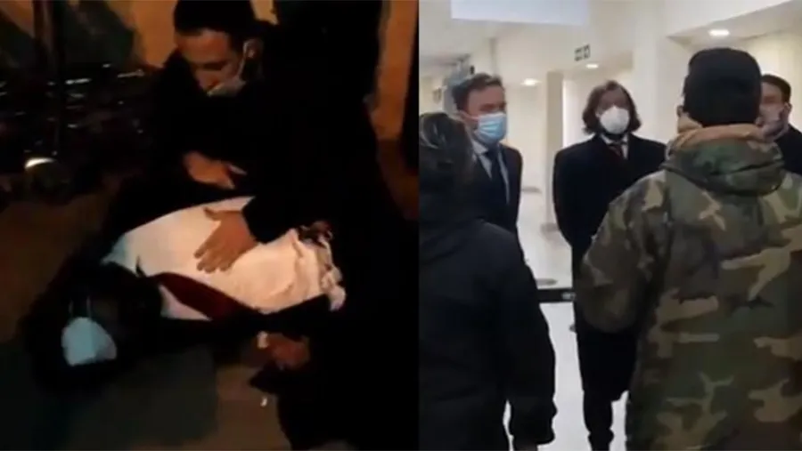 Imagen de Twiitter: Momento en el que un funcionario de la embajada de Argentina sufre un ataque de asma y el instante cuando diplomáticos argentinos cuestionan a policías por la retención del diputado. Imagen de Twiitter: Momento en el que un funcionario de la embajada de Argentina sufre un ataque de asma y el instante cuando diplomáticos argentinos cuestionan a policías por la retención del diputado.