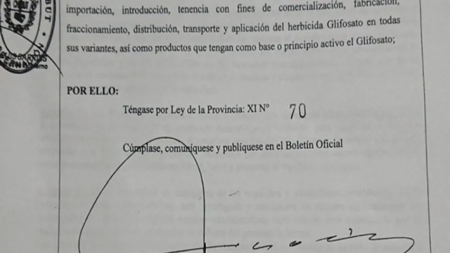 Chubut promulgó la ley que prohíbe el glifosato Chubut promulgó la ley que prohíbe el glifosato