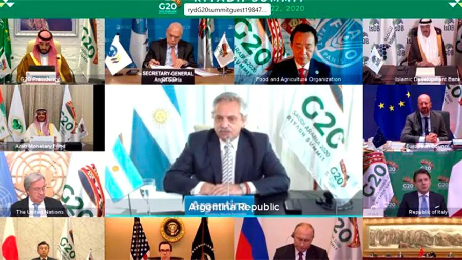 Imagen de archivo del G20 que había sido virtual por la pandemia del Covid-19. Este año será presencial en Italia. Imagen de archivo del G20 que había sido virtual por la pandemia del Covid-19. Este año será presencial en Italia.