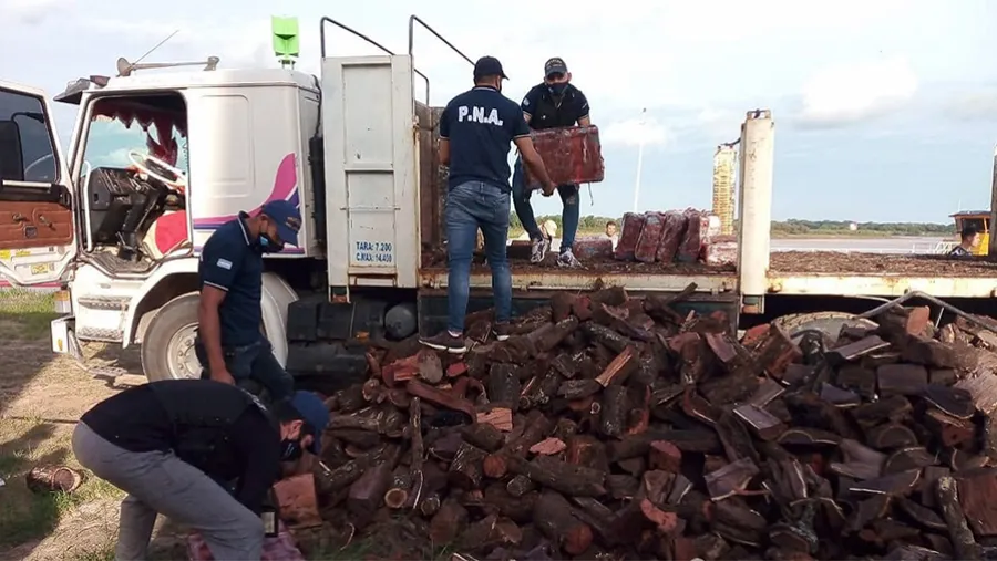 Se comprobó que bajo la carga de toneladas de leña había 23 bultos con 413 panes de marihuana. Se comprobó que bajo la carga de toneladas de leña había 23 bultos con 413 panes de marihuana.