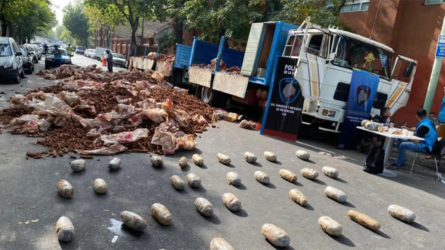 El camión transportaba 52 kilos marihuana ocultas en bolsas con mandioca. El camión transportaba 52 kilos marihuana ocultas en bolsas con mandioca.