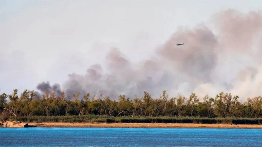 Una columna de humo se levanta debido a un incendio en el Delta del río Paraná, cerca de Rosario. Una columna de humo se levanta debido a un incendio en el Delta del río Paraná, cerca de Rosario.