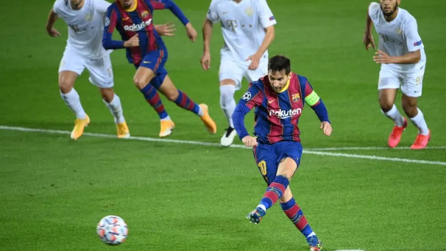 Lionel Messi Messi abrió el marcador para la goleada del Barcelona en su debut por la Champions