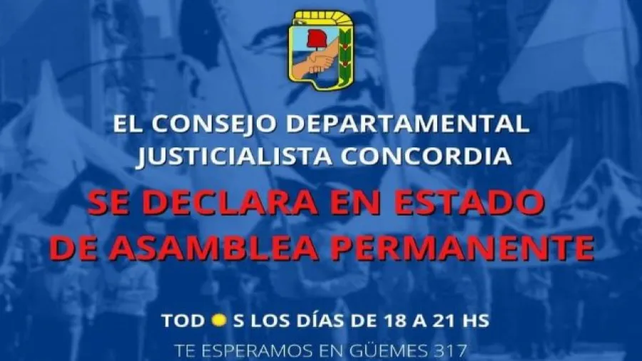 Tras las PASO, el PJ de Concordia declaró “el estado de asamblea permanente” Tras las PASO, el PJ de Concordia declaró “el estado de asamblea permanente”