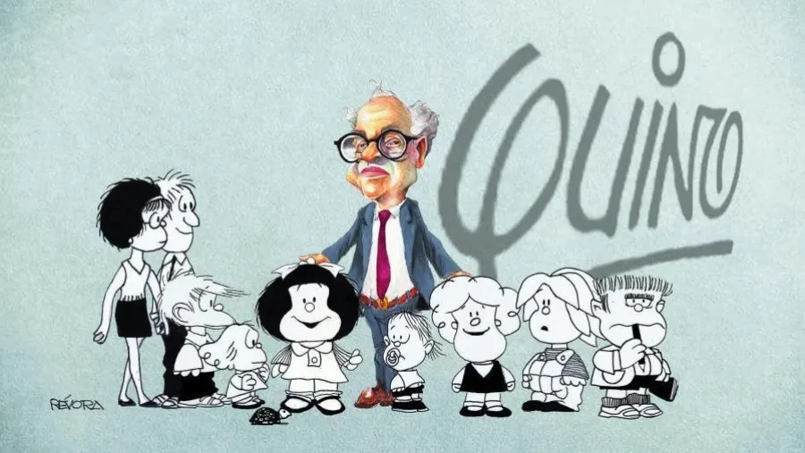 Quino y sus creaciones. Ilustración de Osvaldo Révora. Quino y sus creaciones. Ilustración de Osvaldo Révora.
