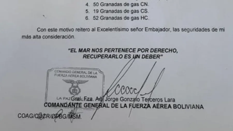 La carta presentada por el canciller boliviano La carta presentada por el canciller boliviano